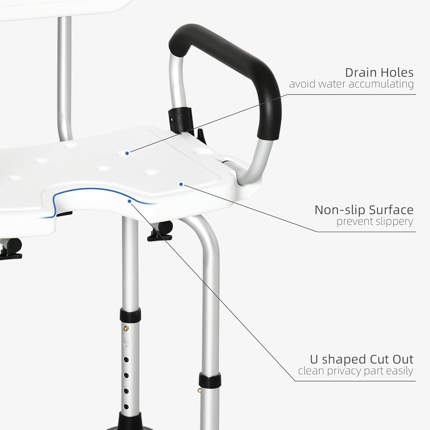 GAZILY Shower Chair Bath Seat with Back & Padded Armrests and Shower Grab Bar, Height Adjustable, Supports up to 500 lbs., White