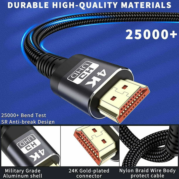 HKEEY HDMI Cable, 4K HDMI Cables 2M/6.6FT,Ultra High Speed Braided HDMI Lead Support 4K@60Hz, ARC, HDR, 3D, Ethernet Compatible with All HDMI Devices