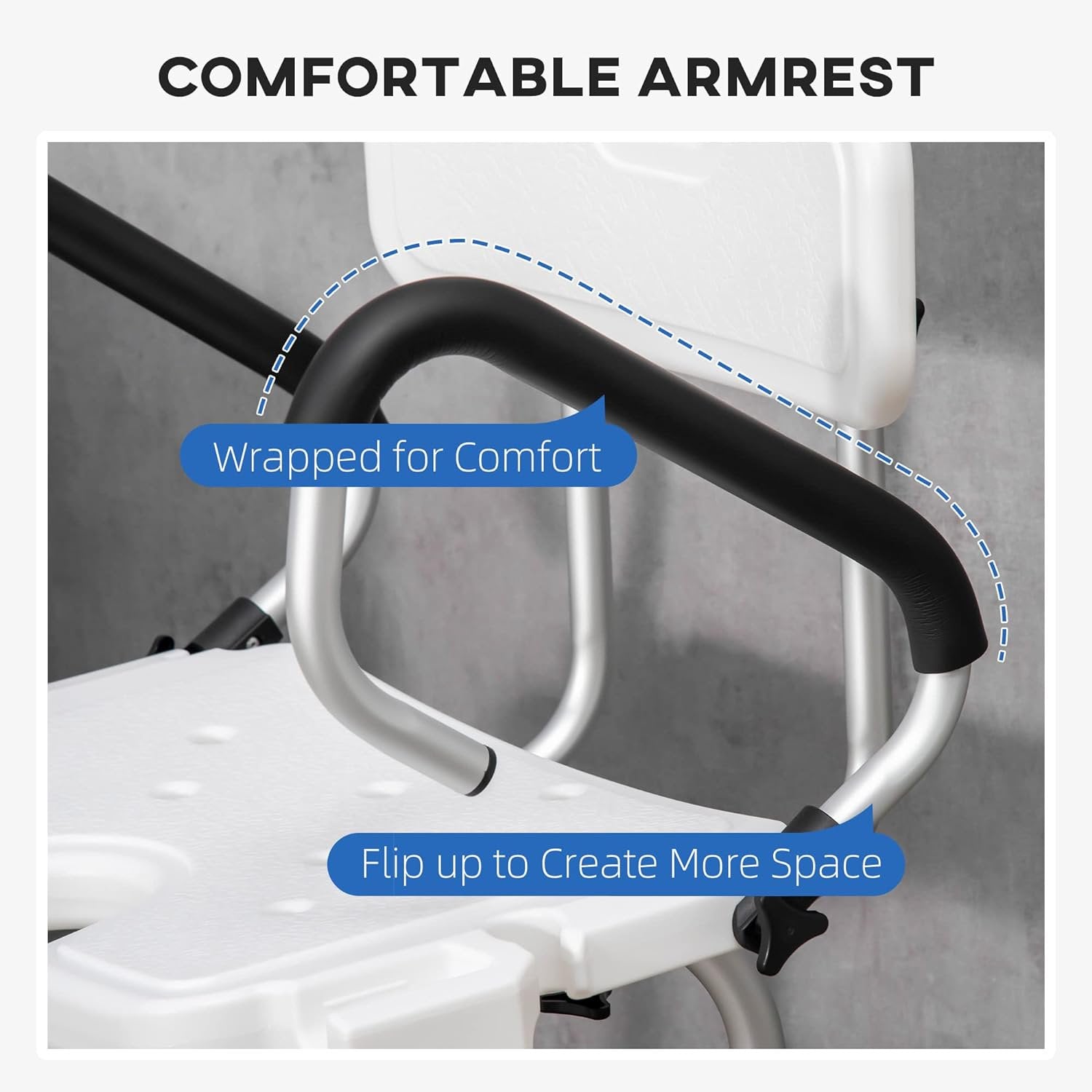 GAZILY Shower Chair Bath Seat with Back & Padded Armrests and Shower Grab Bar, Height Adjustable, Supports up to 500 lbs., White