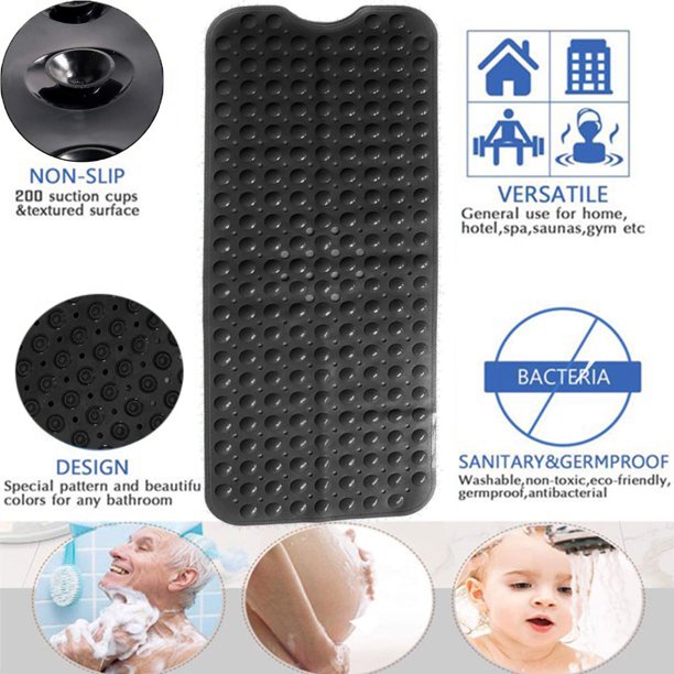 HKEEY Bath Tub Shower Mat,40" x 16" Extra Long Anti Slip Shower Mat with Drain Holes&200 Large Suction Cups to Keep Floor Clean,Soft on Feet Bath Tub Mat