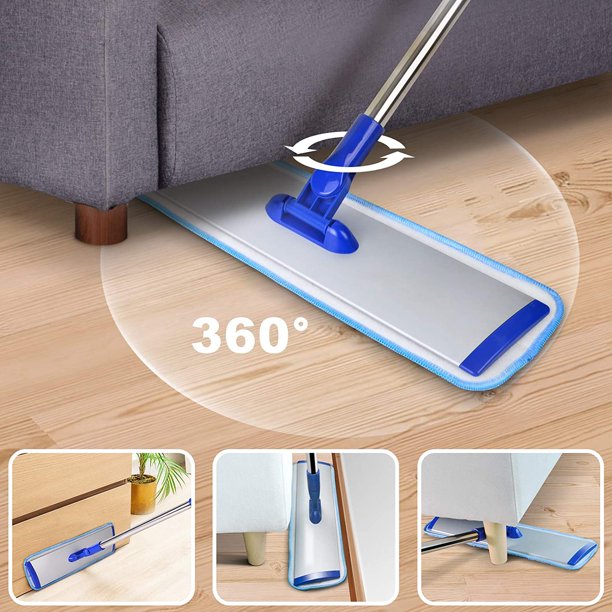 HKEEY 18" Professional Microfiber Mop Floor ing System, Flat Mop with Stainless Steel Handle, 4 Reusable able Mop Pads, Wet and Dust Mopping for Hardwood, Vinyl, Laminate, Tile ing