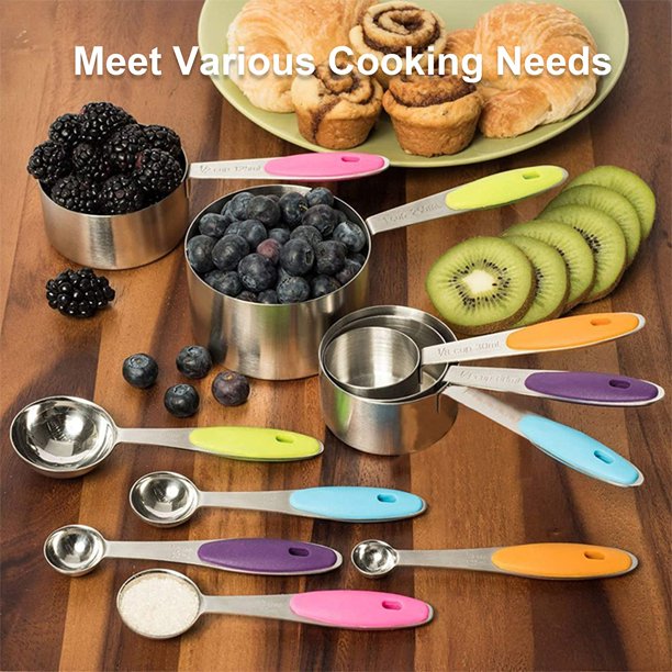 Musment Measuring Cups and Spoons Set ,10 Piece Stainless Steel Measuring Spoons and Cups with Soft Silicone Handles and Clearly Scale