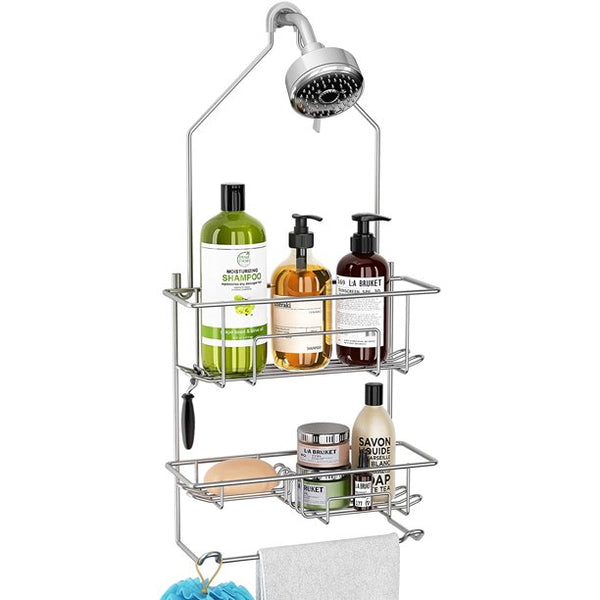 HKEEY Shower Caddy over Shower Head, Hanging Shower Organizer Rack, Bathroom Caddy for Shower, Rustproof Holder Shelf, Silver