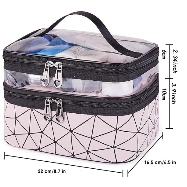 HKEEY Makeup Bag Double layer Travel Cosmetic Cases Make up Organizer Toiletry Bag (Pink)