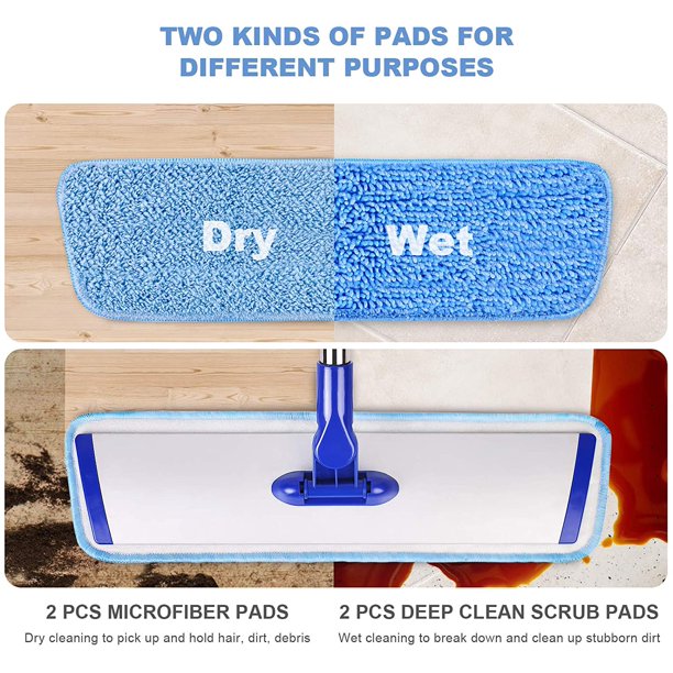 HKEEY 18" Professional Microfiber Mop Floor ing System, Flat Mop with Stainless Steel Handle, 4 Reusable able Mop Pads, Wet and Dust Mopping for Hardwood, Vinyl, Laminate, Tile ing