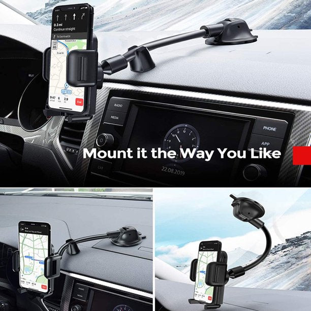 NIUTA Car Phone Mount, Phone Holder for Car, Long Arm Suction Car Phone Holder,Strong Sticky Gel Suction Cup and Anti-Shake Stabilizer Compatible with All Phone iPhone & Android Smartphone