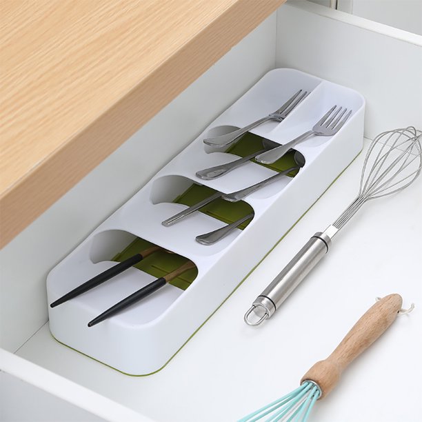 Drawer Cutlery Organizer Tray Kitchen Storage Holder Rack for Cutlery Silverware - White