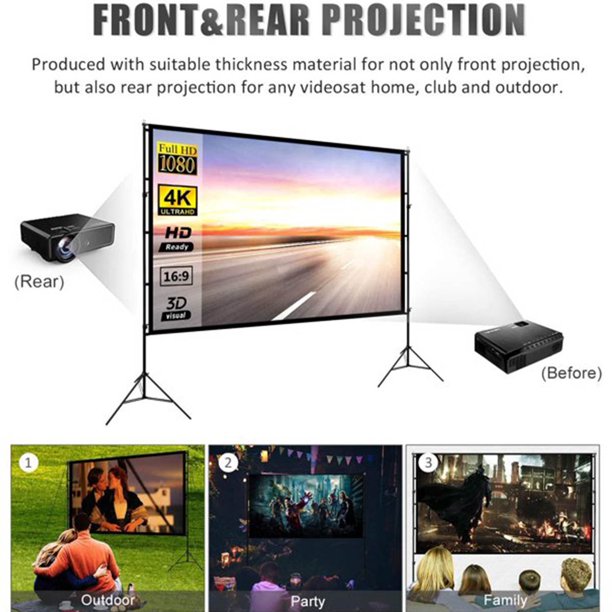 HKEEY Projector Screen with Stand,120" Portable Projector Screen,16:9 4K HD&160°Viewing Angle Screen,with Retractable Tripod and Carry Bag, Rear/Front Projections Movies Screen for Indoor/Outdoor/Office