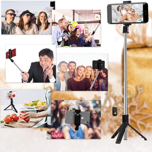 Musment 3 in 1 Extendable Selfie Stick Tripod with Detachable Bluetooth Wireless Remote Phone Holder Compatible with iPhone and Android Smartphone