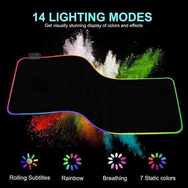 HKEEY Large RGB Gaming Mouse Pad, Oversized Glowing Led Extended Mouse pad, 14 Lighting Modes 2 Brightness Levels, Non-Slip Base, Water Resist Keyboard Mouse pads, Desk Mat for Gamer, 31.5 x 11.8 x 0.2 in