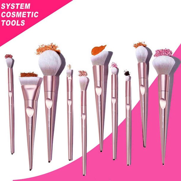 HKEEY Makeup brush, 10 pcs Makeup Brushes Set with Laser Bags,Pink Laser Bag Thumb Make up Brushes,Blush and Eye Shadow Brushe System Cosmetic Tool, Kit Full Facial Cosmetic Tools