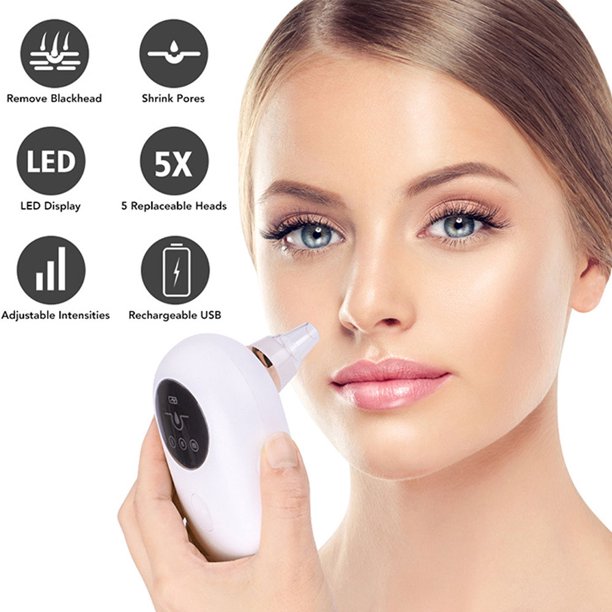 AKEDRE Blackhead Remover Pore Vacuum, Electric Facial Suction Vacuum with USB Rechargeable Comedone Extractor, 5 Probes, White