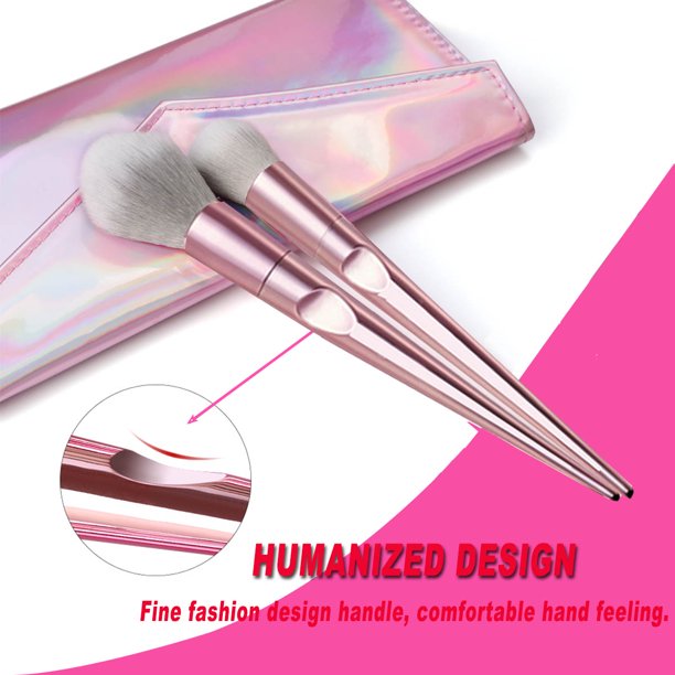 HKEEY Makeup brush, 10 pcs Makeup Brushes Set with Laser Bags,Pink Laser Bag Thumb Make up Brushes,Blush and Eye Shadow Brushe System Cosmetic Tool, Kit Full Facial Cosmetic Tools