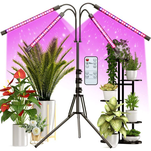 HKEEY LED Grow Lights for Indoor Plants，Plant Growing Lamps with Red Blue Spectrum and 3 Switch Modes, 10 Dimmable Brightness, 4/8/12H Timer, Tripod Stand & Gooseneck Adjustable