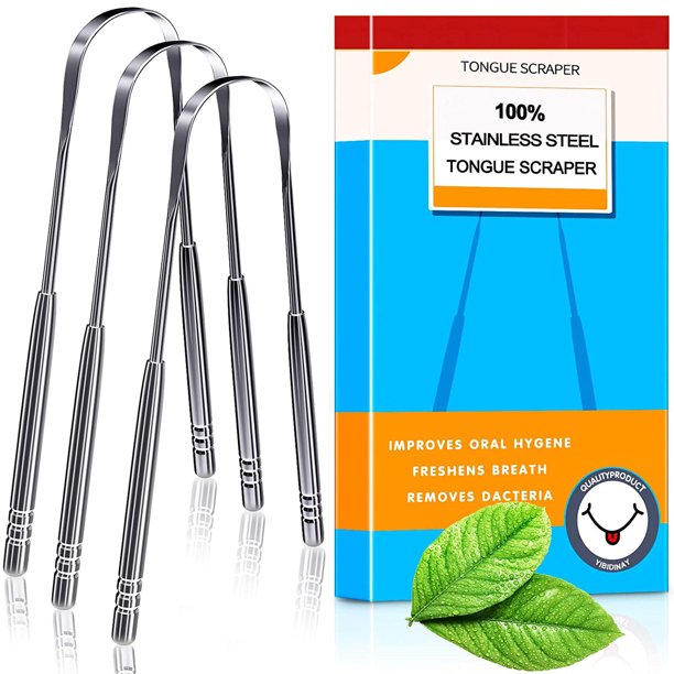 Musment Tongue Scraper, 3 Pack 100% (Medical Grade) Professional Stainless Steel Tounge Scrappers Great for Banishes Bad Breath and Maintains Oral Care, Tongue Cleaner for Adults and Kids