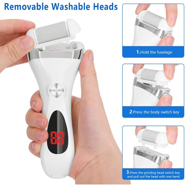 Musment Electric Foot Callus Remover Kit, Elmchee Rechargeable callous removers 3 Grinding Heads Portable Waterproof foot file, Professional Pedicure Tools Feet Care for Dead, Hard Cracked Dry Skin