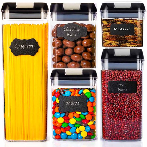 Musment Suproot Kitchen Variety Set of 5 Pantry Organization Canisters with Lids, Marker and Labels Included