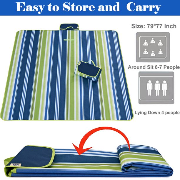 HKEEY Outdoor Waterproof Picnic Blanket, 3-Layer Extra Large Picnic Blanket,Beach Blanket Sandproof 79"x 77" Durable Oxford Folding Beach Mat with Shoulder Strap