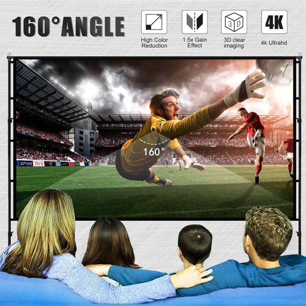 HKEEY Projector Screen with Stand,120" Portable Projector Screen,16:9 4K HD&160°Viewing Angle Screen,with Retractable Tripod and Carry Bag, Rear/Front Projections Movies Screen for Indoor/Outdoor/Office