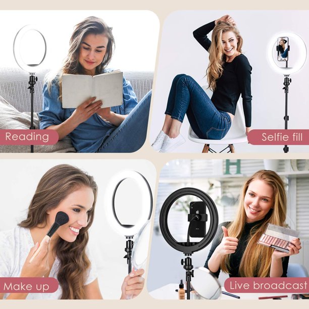 Musment Selfie Ring Light,LED Circle Light with Extendable Tripod Stand&2 Phone Holder,Dimmable 3 Modes 11 Brightness Level,360° Rotating Ring Light USB Charge,Ring Light (Upgraded)