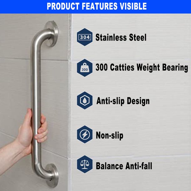 Shower Grab Bars, 2 Pack Shower Handle, Safety Anti-Slip Bath Grip Hand Rail, Shower Support Balance Grip Bar for Elderly, Babies, Seniors, Handicapped(16 inch)