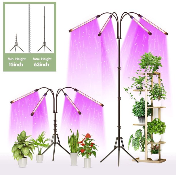 HKEEY LED Grow Lights for Indoor Plants，Plant Growing Lamps with Red Blue Spectrum and 3 Switch Modes, 10 Dimmable Brightness, 4/8/12H Timer, Tripod Stand & Gooseneck Adjustable