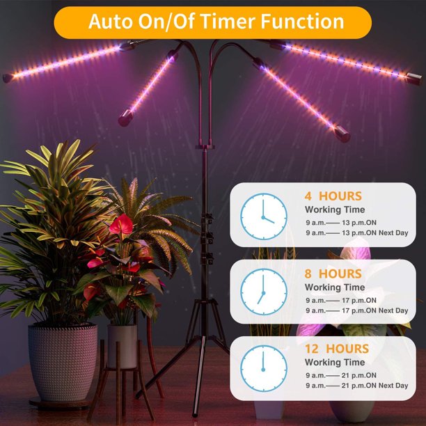 HKEEY LED Grow Lights for Indoor Plants，Plant Growing Lamps with Red Blue Spectrum and 3 Switch Modes, 10 Dimmable Brightness, 4/8/12H Timer, Tripod Stand & Gooseneck Adjustable