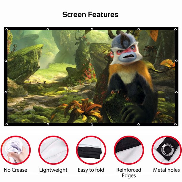 NIUTA Projection Screen, Portable Movie Screen 100 Inch Anti-Crease Screen Thickened 16:9 HD Double Sided Projection with Hooks Rope Projector Screen for Home Theater Outdoor Indoor