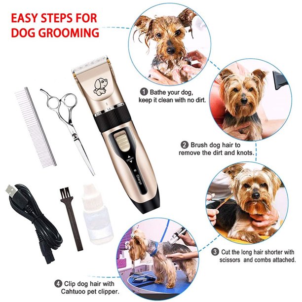 Musment Dog Shaver Clippers Low noise Rechargeable Cordless Electric Quiet Hair Clippers Set for Small/Large Cats Dogs -Gold