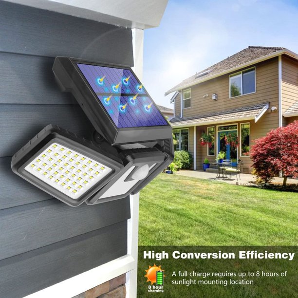 NIUTA Solar Lights Outdoor, 2 Pack 74 LED 800LM Cordless LED Solar Motion Sensor Lights; 3 Adjustable Heads, 270°Wide Angle Illumination, IP65 Waterproof, Security LED Flood Light(Daylight)