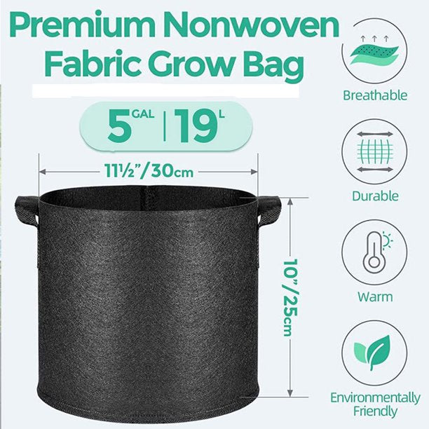 HKEEY 5-Pack 5 Gallon Grow Bags Heavy Duty 300G Thickened Nonwoven Plant Fabric Pots with Handles