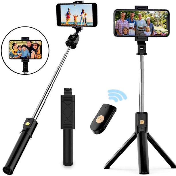 Musment 3 in 1 Extendable Selfie Stick Tripod with Detachable Bluetooth Wireless Remote Phone Holder Compatible with iPhone and Android Smartphone