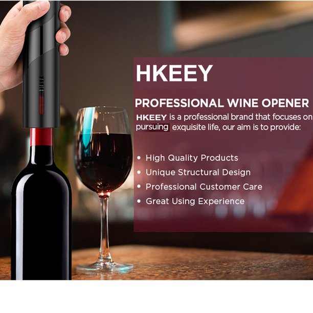 HKEEY Electric Wine Opener，Electric Automatic Bottle Corkscrew with Foil Cutter Base，Battery Operated Cordless Wine Opener