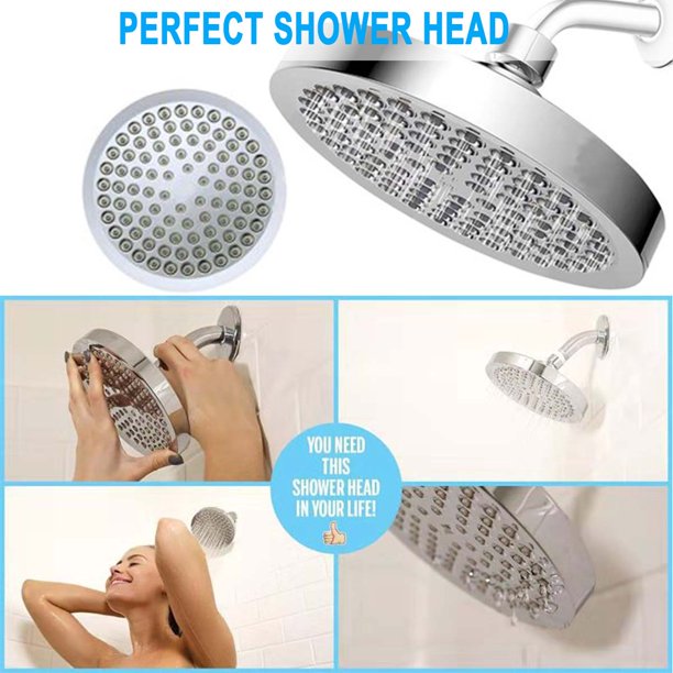 HKEEY Shower Head, 6" High Pressure Shower Head with Tape,360°Rotatable Ball Joint Bathroom Fixed Showerhead,Durable Silicone Nozzles Rain Shower Head,High Pressure Rainfall Luxury Modern Chrome Look