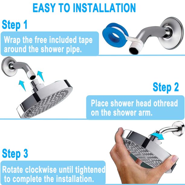 HKEEY Shower Head, 6" High Pressure Shower Head with Tape,360°Rotatable Ball Joint Bathroom Fixed Showerhead,Durable Silicone Nozzles Rain Shower Head,High Pressure Rainfall Luxury Modern Chrome Look