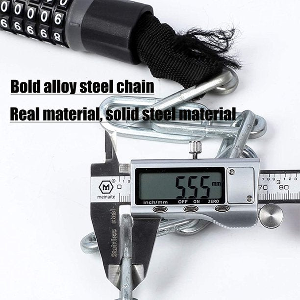 HKEEY Bike Chain Lock, 5-Digit Combination Lock, Resettable Bicycle Locks Chain, Anti-Theft Lock for Bicycle, Motorcycle and More