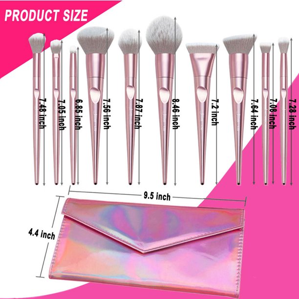 HKEEY Makeup brush, 10 pcs Makeup Brushes Set with Laser Bags,Pink Laser Bag Thumb Make up Brushes,Blush and Eye Shadow Brushe System Cosmetic Tool, Kit Full Facial Cosmetic Tools