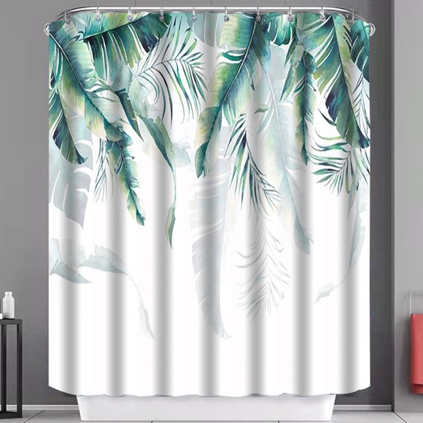 HKEEY Shower Curtain , Waterproof Polyester Bathroom Shower Curtains with Tropical Leaves Plant Pattern,Fabric Shower Curtains Sets Shower Curtain Liner Sets Size: 72"x72"