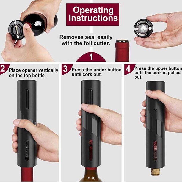 HKEEY Electric Wine Opener，Electric Automatic Bottle Corkscrew with Foil Cutter Base，Battery Operated Cordless Wine Opener