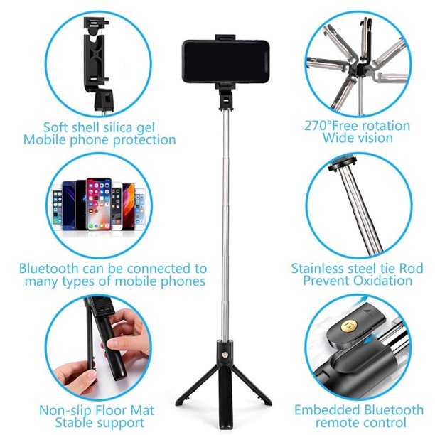 Musment 3 in 1 Extendable Selfie Stick Tripod with Detachable Bluetooth Wireless Remote Phone Holder Compatible with iPhone and Android Smartphone