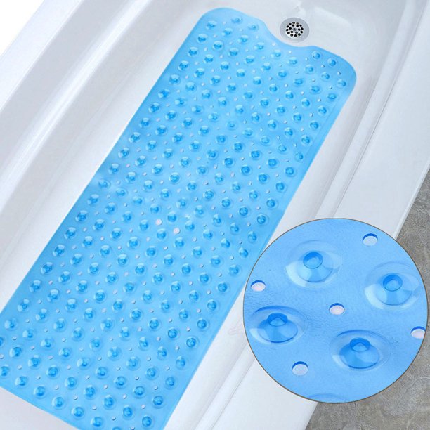 Bath Tub Mat, Non-Slip Bathtub Mats, Bathroom Shower Mats with Suction Cups and Drain Holes Machine Washable-39.4x15.8 inches Blue