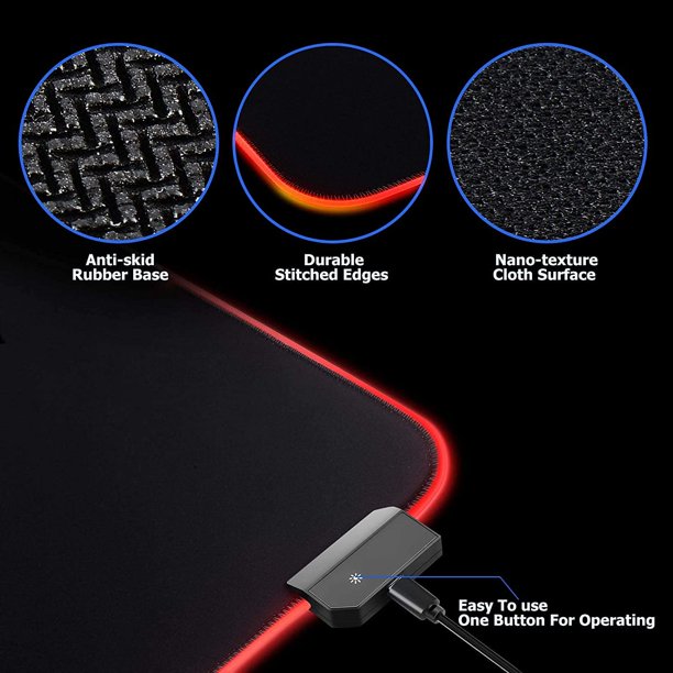 HKEEY Large RGB Gaming Mouse Pad, Oversized Glowing Led Extended Mouse pad, 14 Lighting Modes 2 Brightness Levels, Non-Slip Base, Water Resist Keyboard Mouse pads, Desk Mat for Gamer, 31.5 x 11.8 x 0.2 in