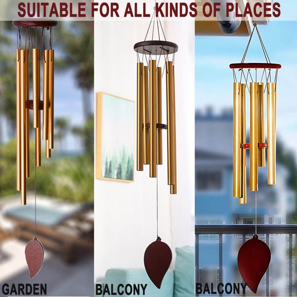 HKEEY Wind Chimes, 30" Wind Chimes with 6 Rustproof Aluminum Tubes & Hook,Classic Natural Pine Metal Wind Chime,Wooden Hanging Wind Chimes Outdoor,Memorial Wind Chimes,Home Decor Wind Chime