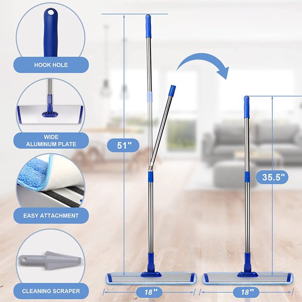 HKEEY 18" Professional Microfiber Mop Floor ing System, Flat Mop with Stainless Steel Handle, 4 Reusable able Mop Pads, Wet and Dust Mopping for Hardwood, Vinyl, Laminate, Tile ing