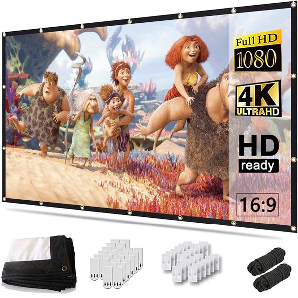 Projector Screen 150 inch, 4K Movie Projector Screen 16:9 HD Foldable and Portable Anti-Crease Indoor Outdoor Projection Double Sided Video Projector Screen for Home, Party, Office, Classroom