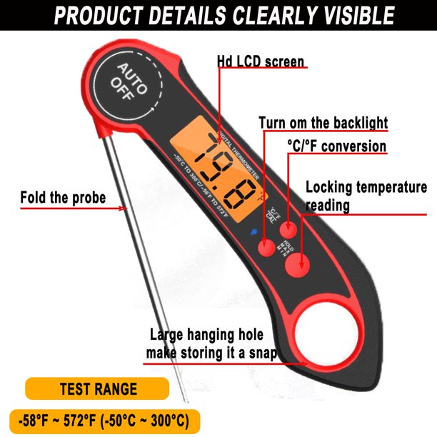 HKEEY Meat Thermometer for Cooking,Instant Read Digital Meat Thermometer,IPX7 Waterproof Food Thermometer with Backlight,Magnet,Calibration,and Foldable Probe for Deep Frying,Grill,BBQ,Kitchen&Outdoor