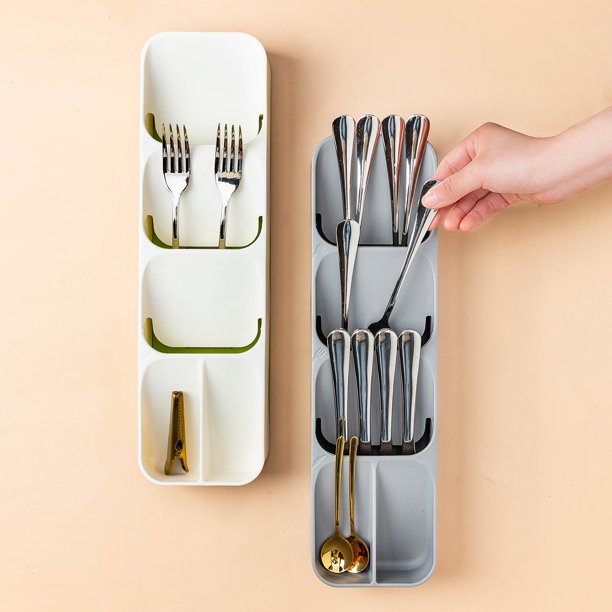 Drawer Cutlery Organizer Tray Kitchen Storage Holder Rack for Cutlery Silverware - White