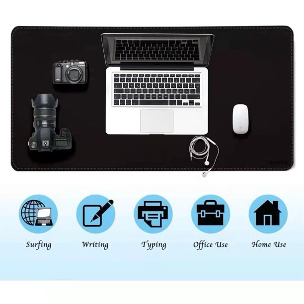 Musment Desk Mat Protector, Gaming Mouse Pad, 23.6" x 13.8" PU Leather Desk Pad for Keyboard and Mouse/Black