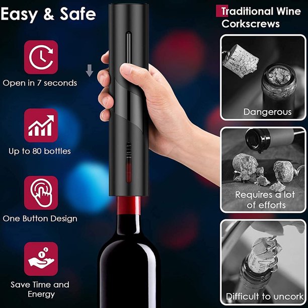 HKEEY Electric Wine Opener，Electric Automatic Bottle Corkscrew with Foil Cutter Base，Battery Operated Cordless Wine Opener