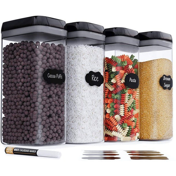 Musment Food Storage Containers, Pantry Organization and Storage ,kitchen Organization - Ideal for Cereal, Spaghetti, Noodles, Pasta & Flour - Plastic Canisters with Lids